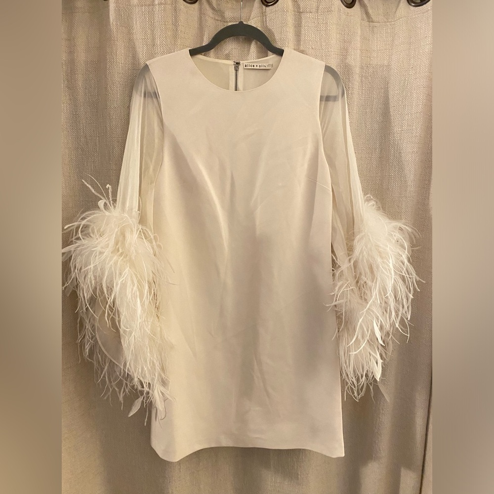 Alice + Olivia Izola Silk Recycled Ostrich Feather Dress NWOT